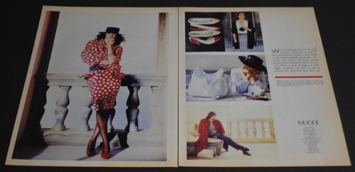 1986 Stampa Pubblicità Sexy Tacchi Moda Donna Gambe Lunghe Femminile Bruna Gucci Abito AT