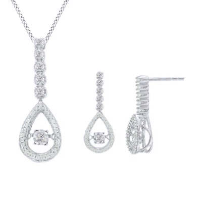 Juego de aretes colgantes y colgantes lineales en lágrima de oro blanco de 10 quilates de diamantes blancos de 1/2 quilate Foto 1 de 4