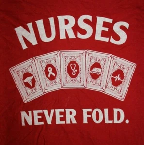 Nurses Never Fold- Poker playing Nurse- Long Sleeve T-Shirt, Red, 2XL - Picture 1 of 9