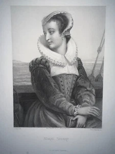 MARIE STUART Portrait GRAVUR Delannoy STAHL Distel 19. Jh. - Bild 1 von 2