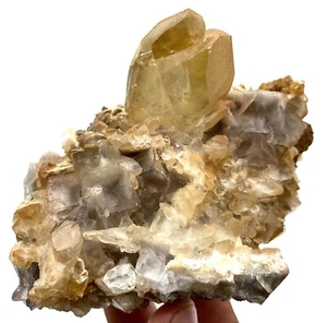 375 Gram UNIQUE Phantom CUBIC FLUORITE With CALCITE Specimen From PAKISTAN - Picture 1 of 10