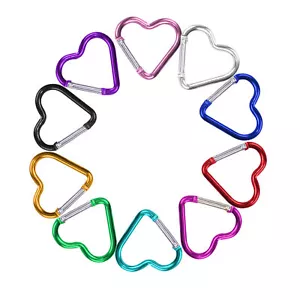 10pcs Heart Shaped Aluminum Alloy Carabiner Hook Snap Clip Key Holder Keychain - Picture 1 of 10