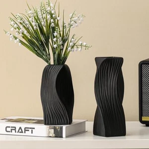 Set of 2 Black Vases for Pampas Grass Minimalist Rotating Ceramic Decor - Picture 1 of 5