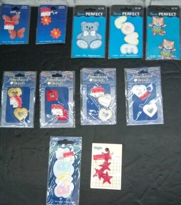 Lot of 11 Mixed Brands Sew On/Iron On Appliques Patches - Image 1 of 4
