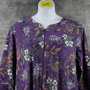 Miss Elaine Relax Morgenmantel Hausmantel Damen groß lila Blumen durchgehender Reißverschluss Taschen Midi - Bild 1 von 10