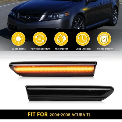 Luces de señalización laterales LED ámbar ahumado delanteras de 2 piezas aptas para Acura TL 2004-2008 Foto 1 de 4