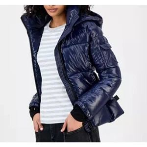 S13 New York KYLIE dunkelblau abnehmbare Kapuze Daunen Puffer Winterjacke Parka - M - Bild 1 von 11