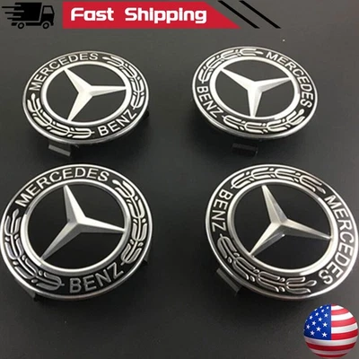 4PCS 75MM Wheel Center Hub Caps Emblem Black Fit For MercedesBenz AMG C300 C350 - Image 1 of 4