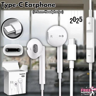 Type C Earphone wired Samsung Galaxy S23 S22 Ultra S21 USB C Headphones Earbuds - Image 1 of 4