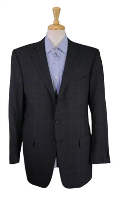 Blazer Abrigo Deportivo de Lana Ermenegildo Zegna Marrón Negro Azul Ventana 2-Btn 44L Foto 1 de 4