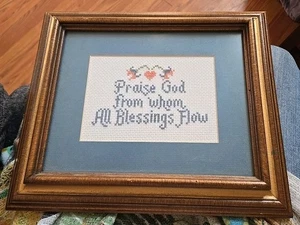 Punto de Cruz Vintage 'Alabado sea Dios de Quien Fluyen Todas las Bendiciones' Enmarcado 11x13 - Imagen 1 de 5