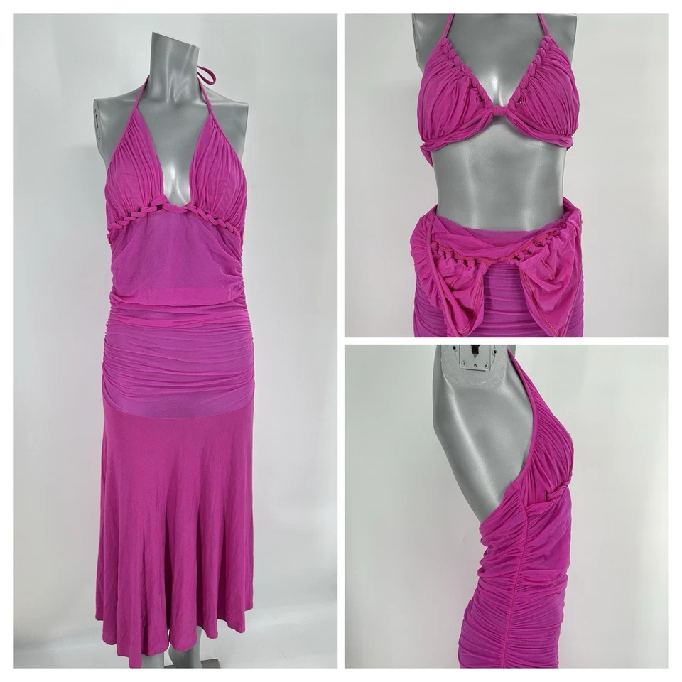 LA PERLA Pink Halter Cover Up Dress & Bikini Top Ruched Sheer Sz 48 US 12  - Image 1 of 4