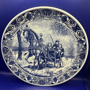Vtg Chemkefa Delfts Blauw Wall Plate Horse with Carriage Holland 11 3/4" No. 17 - Picture 1 of 10