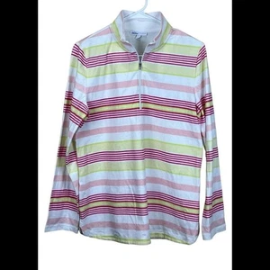Talbots Hello Saturday Women Mock Zip Neck Pullover Size M Medium Striped - Picture 1 of 3