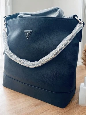 GUESS Hobo Large Chain Shoulder Bag Tote Katy Full Metal Logo Guess Black - Image 1 of 4