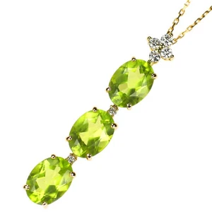 K18YG Peridot Diamond Pendant Necklace 3.91 ct D0.11ct - Auth free shipping from - Picture 1 of 3