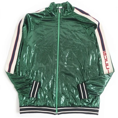 GUCCI 545652 Line Design Chaqueta de Pista Laminada Grande Verde Talla M Hecha Foto 1 de 4