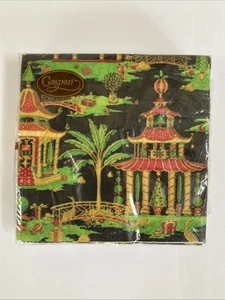 Papier Cocktail Servietten Caspari Weihnachten Pagoden schwarz rot grün 5”x5” 20 Stück - Bild 1 von 9