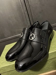 Mocasines Gucci para hombre entrelazados GG charol negro talla 13 UK/14US - Imagen 1 de 11