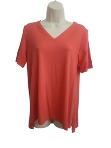 Eileen Fisher Coral V-Neck Boxy T-Shirt High Low Size XS Free Ship - Picture 1 of 7