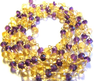 Citrine Amethyst  Gem Stone Silver Vermeil Link Chain - Picture 1 of 1