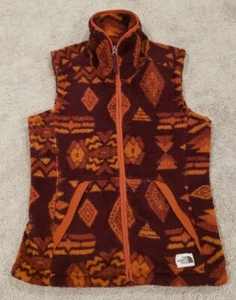 The North Face Campshire Sherpa Vest Women’s Size Small Orange Brown Aztec Print - Picture 1 of 11