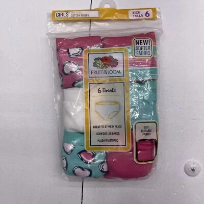 Fruit Of The Loom Pink & Blue 6 Pack Cotton Underwear Youth Girls Size 6 - Image 1 of 4