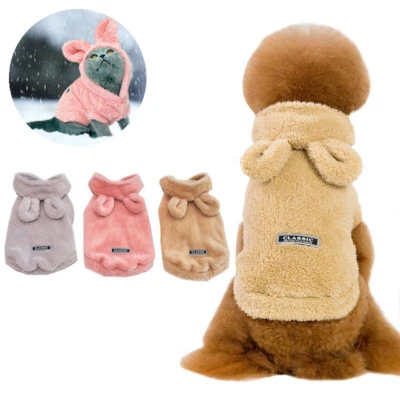 Dog Cat Clothes Fleece Hoodie Sleepwear Chihuahua Warm Pet Pajamas Small Medium - Image 1 of 4