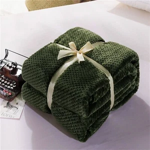 Soft Warm Plaid Fleece Bed Blanket Large Mesh Flannel Blankets Thick Breathable - Picture 1 of 6