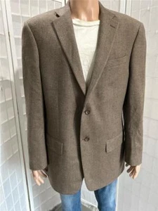 Men's Geoffrey Beene 42L 100%  Wool Cafe Brown Herringbone Blazer - Picture 1 of 8