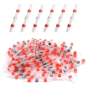100pcs Red Heat Shrink Solder Sleeve Butt Splice Terminals Connectors AWG22-18 - Picture 1 of 10