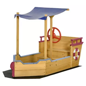 Kids Wooden Sandbox with Canopy Outdoor Play Bench Seat Backyard for 3-8 Years - Picture 1 of 14