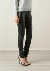 Womens Original Leather Black Pants Trousers 501 Style Breeches Biker Pants BLUF - Picture 1 of 3