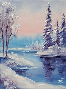 Winter Pleasure, Ukrainian Artist Original Oil Painting Art Gift Decor