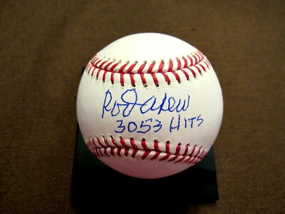 ROD CAREW 3053 HITS TWINS ANGELS HOF SIGNED AUTO OML BASEBALL BECKETT BEAUTY - Image 1 of 3
