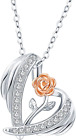 925 Sterling Silver Angle Wings Roses Flower Pendant Necklace Gifts for Women on
