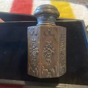 Antique Ornate Silver Plate Over Copper 8 Sided Flask, Tea Caddy w/ Lid b sb - Picture 1 of 13