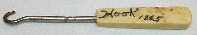 UNCOMMON ANTIQUE VINTAGE 1865 CHILDS BUTTON HOOK IVORY? BONE? 3" LONG ADORABLE - Image 1 of 4