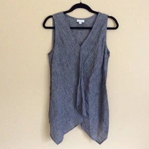 J Jill Pure Jill Linen Sleeveless Tunic Tank Top Crinkle Blue Size S Lagenlook - Picture 1 of 6
