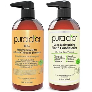 PURA D'OR Dor Maximum Defense Anti-Hair Thinning Shampoo & Gold Conditioner Set - Picture 1 of 7