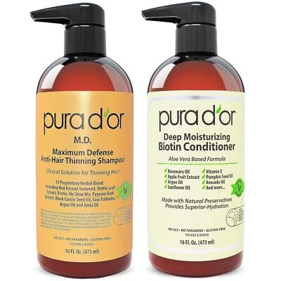 PURA D'OR Dor Maximum Defense Anti-Hair Thinning Shampoo & Gold Conditioner Set - Image 1 of 4