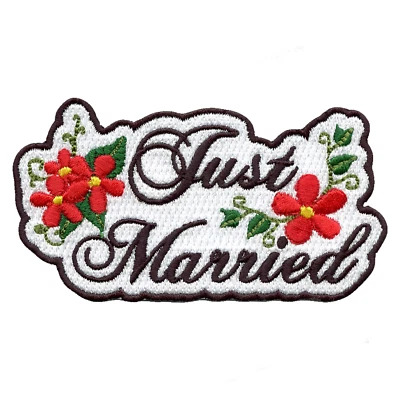 Floral "Just Married" Embroidered Iron On Patch - Image 1 of 2