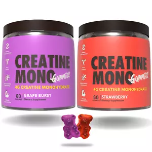 Creatine Gummies Twin Pack - Creatine Monohydrate Strawberry & Grape Burst - Picture 1 of 12