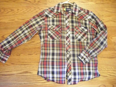 Wrangler Vintage 80s Rojo Color Negro Cuadros Vaquero Manga Larga Shirt-Bust 44/ - Imagen 1 de 4