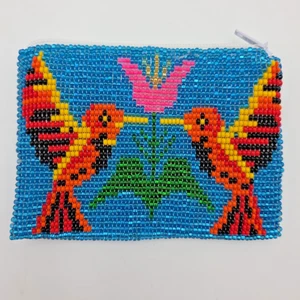 Monedero Turquesa Colibrí Cuentas con Flor Tropical Bolsa de Dinero 2 Caras - Imagen 1 de 8