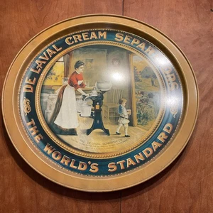 DELAVAL CREAM SEPARATOR TIN LITHO TIP TRAY SIGN DAIRY FARM LADY CHILD, 1978 - Picture 1 of 8