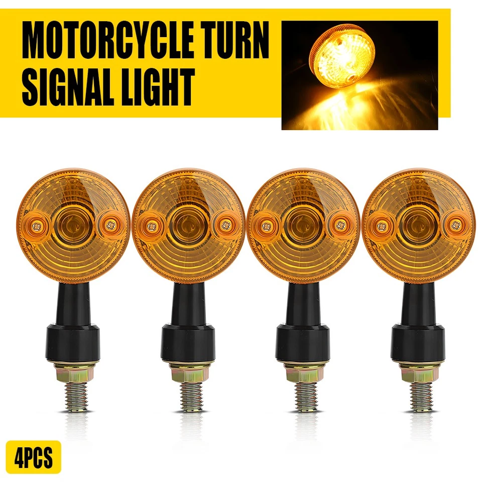 Universal 4pcs Mini Motorcycle Amber  Turn Signals Light Bright Black - Image 1 of 4