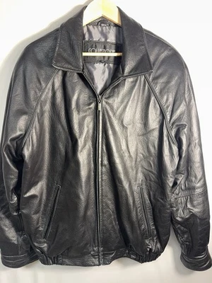 Vintage Y2K Collezione Men’s Black Leather Jacket L Bomber Zip Front Leather - Image 1 of 4