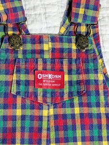 OshKosh B'gosh Vestbak Gingham Multicolor Bib Overalls Shorts Sz 3T USA 90s RARE - Imagen 1 de 15