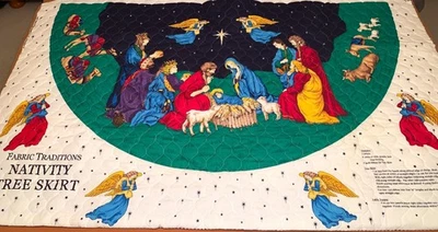2 Difíciles de Encontrar Tela Tradiciones Belén Falda Pre-Acolchada Navidad Tela Paneles Foto 1 de 4